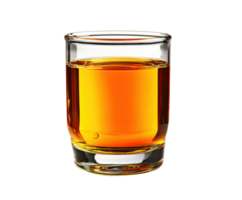 Sip of amber liquid in a clear glass on a neutral surface png