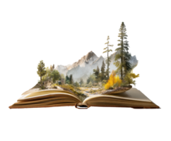 Creative concept of a magical forest within an open book png