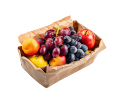 Fresh fruit basket filled with colorful apples, grapes, and pears png