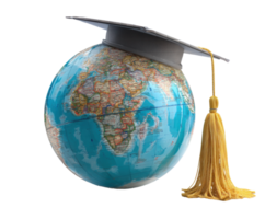 Education and global knowledge symbol with graduation cap and globe png