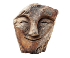 Smiling stone face sculpture with a natural texture and expression png