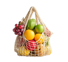Fresh fruits in a reusable net bag for sustainable living png