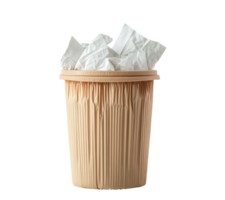 Simple waste container filled with crumpled paper in home setting png