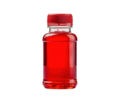 Vibrant red liquid in clear bottle with red cap for various uses png