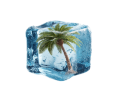 Palm tree ice cube evokes tropical vacation vibes png