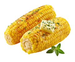 Grilled corn on the cob with butter and herbs for summer barbecue png