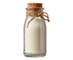 Fresh milk in a rustic glass bottle with cork top for culinary use png