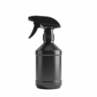 Black Plastic Spray Bottle with Trigger Nozzle Front View No Background Clipping Path png