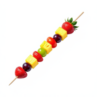Colorful Fruit Skewers with Strawberries Pineapple Grapes and Cherry on Wooden Skewer with Transparent Background png
