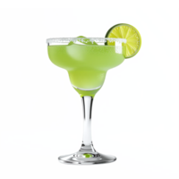 Green Lime Margarita Glass with Salt Rim and Lemon Slice on Transparent Background png