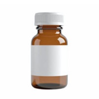 of a Brown Medicine Bottle with White Label and Cap Transparent Background png