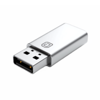 Silver USB flash drive with transparent background showing front view and magnetic connector png