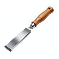 Wooden Handle Flat Chisel with Sharp Metal Blade and No Background for Crafting or Woodworking png