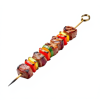 Grilled Beef Skewers with Bell Peppers Onion and Tomato on Wooden Skewer with Transparent Background png