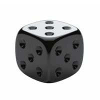 Black glossy 3D dice with rounded edges and 6 visible faces on transparent background png