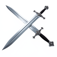 Two ornate medieval swords crossed with detailed hilts and blades on transparent background png