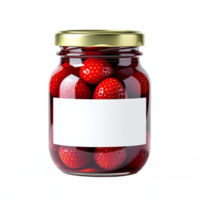 Illustration of Fresh Strawberries in a Transparent Glass Jar with No Background Clipping Path png