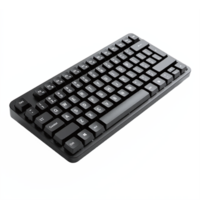 Compact black computer keyboard with white lettering on keys with transparent background png