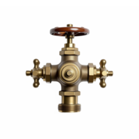 Brass Water Shutoff Valve with Red Handwheel and No Background Clipping Path png