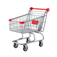 Shopping Cart with Red Handle and Clipping Path for Retail and Commerce png