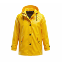 Bright Yellow Hooded Raincoat with Pockets and Button Closure Full Body No Background png