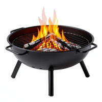 Portable Charcoal Grill with Flames and Wood Logs on Clipping Path No Background png