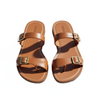 Tan Leather Sandals with Buckles on Transparent Background for Casual Footwear Display png