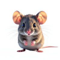Cute realistic mouse illustration with large ears and detailed features on transparent background png