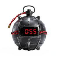 Explosive Black Bomb with Digital Timer and Red and Black Wired Cables on Transparent Background png