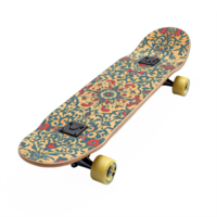 Skateboard with intricate floral and vine pattern on deck no background png