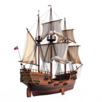 Detailed illustration of a classic sailing ship with sails and rigging on no background png
