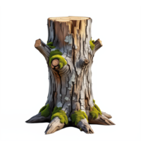 Detailed realistic tree stump with moss and bark displaying a natural wooden texture and no background png