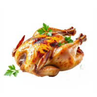Roasted Whole Chicken with Herbs and Crispy Skin on Transparent Background png