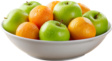 Bowl of Green Apples and Oranges With Transparent Background on White Background png