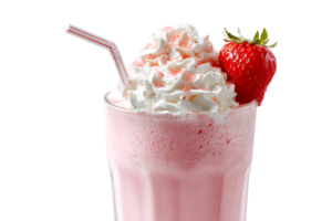 Delicious Strawberry Milkshake with Whipped Cream and Strawberry Transparent Background Isolated png