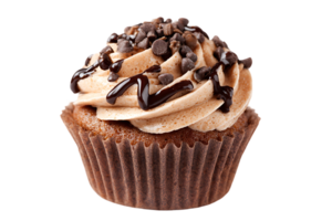 Delicious Chocolate Cupcake with Creamy Frosting and Chocolate Chips Isolated on Transparent Background png