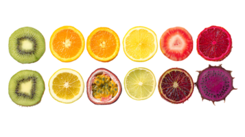 Exotic Fruit Slices in Row Transparent Background Fresh and Colorful Collection png