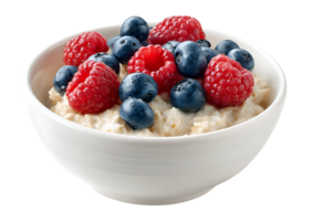 Oatmeal with Berries on White Bowl on Transparent Background Isolated Format png