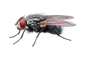 Macro Photo of a Common Housefly Insect with Red Eyes On Transparent Background png