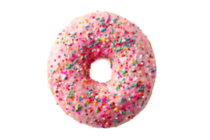 Delicious Donut with Pink Frosting and Sprinkles on a Transparent Background Isolated png