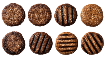 Variety of Delicious Grilled Burger Patties Isolated on Transparent Background png