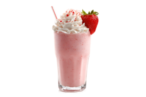 Delicious Strawberry Milkshake with Whipped Cream and Fresh Strawberry on Transparent Background png