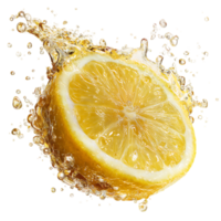 Lemon slice and juice splash isolated element transparent background for decoration png