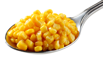 Spoonful of Golden Sweet Corn Kernels on a Transparent Background Isolated png