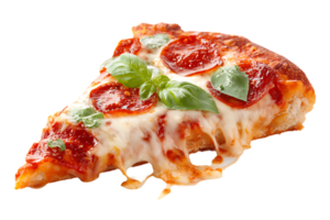 Appetizing Pizza Slice with Pepperoni Basil and Cheese on a Transparent Background png