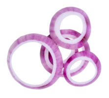 A pile of red or purple onion rings or slices isolated with clipping path in file format png