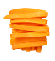 Carrot slices in stick shape in stack isolated with clipping path in file format png