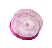 Two slices of peeled red or purple Spanish onion in circle shape in stack isolated with clipping path in file format png