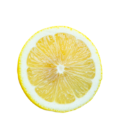 Front view or top view of ripe lemon fruit in one half with seed isolated with clipping path in file format png