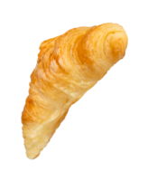 Top view of single brown or golden croissant isolated with clipping path in file format png